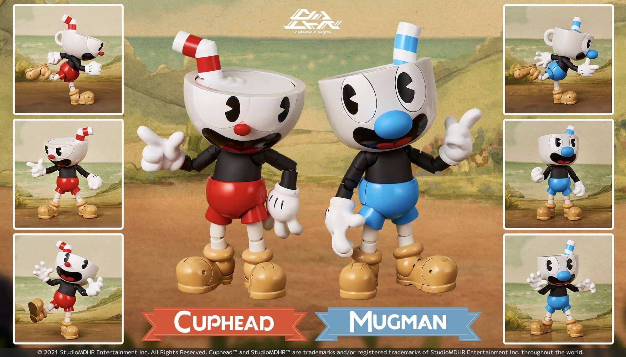 Cuphead and Mugman action figures full preview