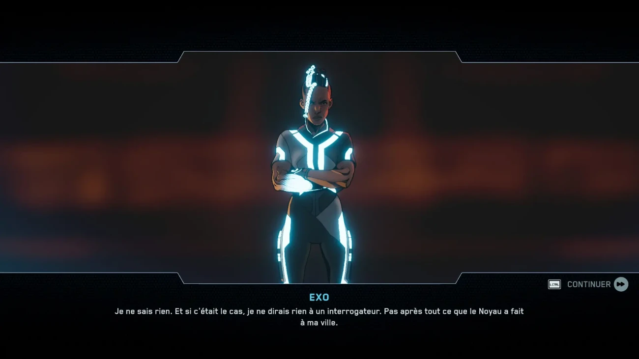 Texte en français mais dialogue en anglais dans Tron Catalyst