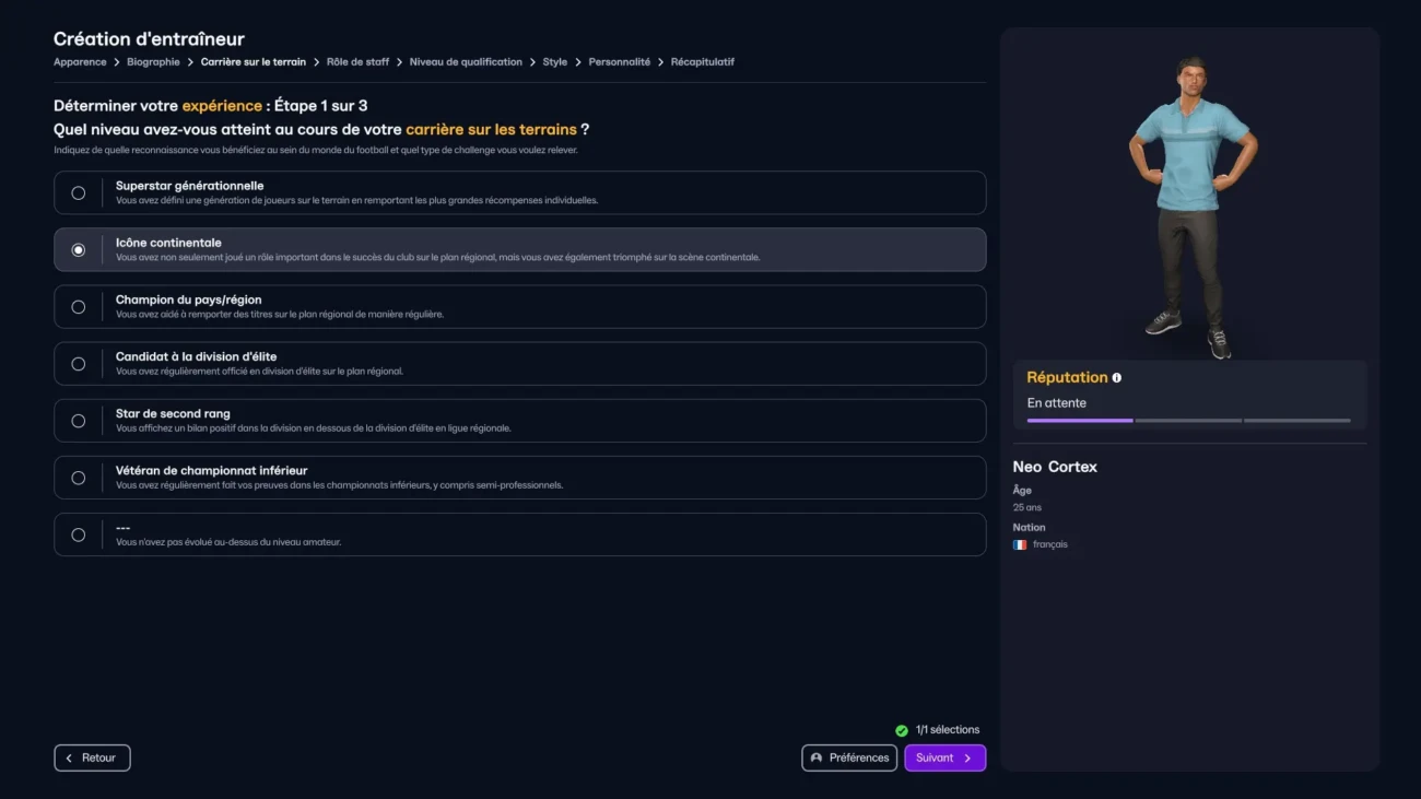 Les qualités de l'entraineur suivant certaines compétences dans Football Manager