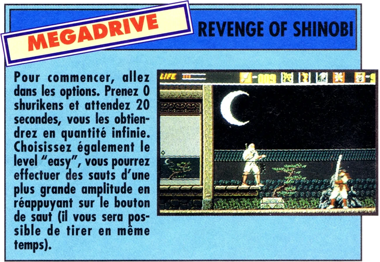 astuce revenge of shinobi mega force n1 juillet 1991 scaled e1778438848681
