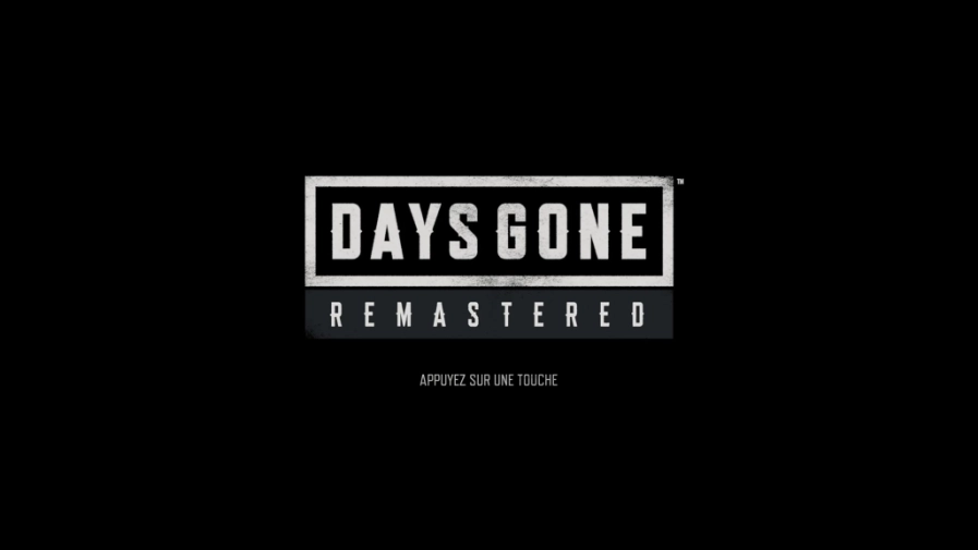 Logo du jeu Days Gone Remastered sur fond noir, image de présentation officielle de la version PS5.